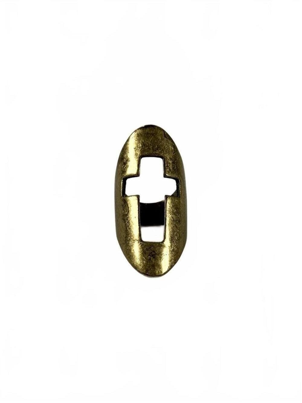 Vintage Brutalist Brass Shield Ring Cutout Cross Modernist Studio Artisan Size 6 - Picture 4 of 8